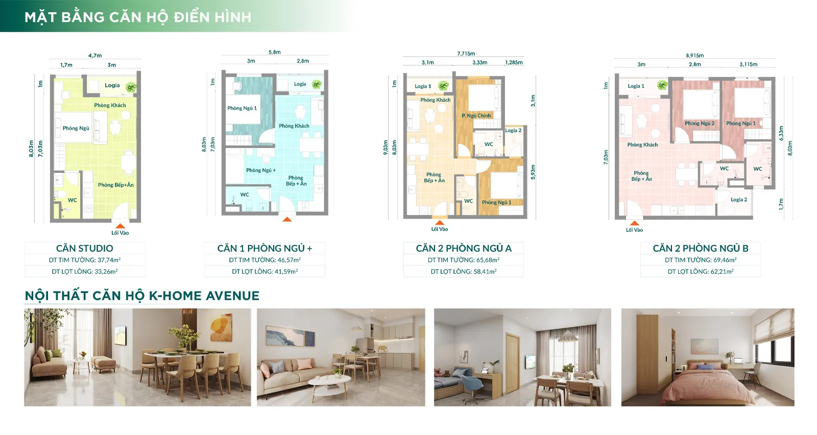 Layout thiết kế các loại hình căn hộ K Home Avenue